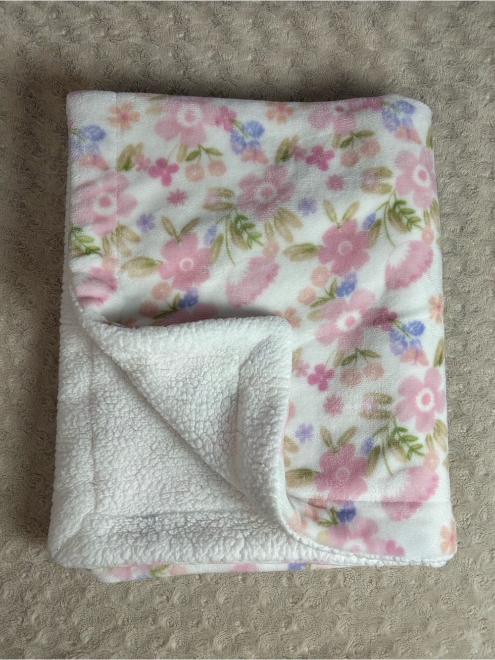 Ava Olivia Pink Floral Baby Blanket Reversible Sherpa Purple White Flower Danbar